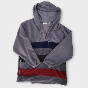FieldMaster Fleece Pullover Men's L Gray Hooded Sweater Striped Outdoors